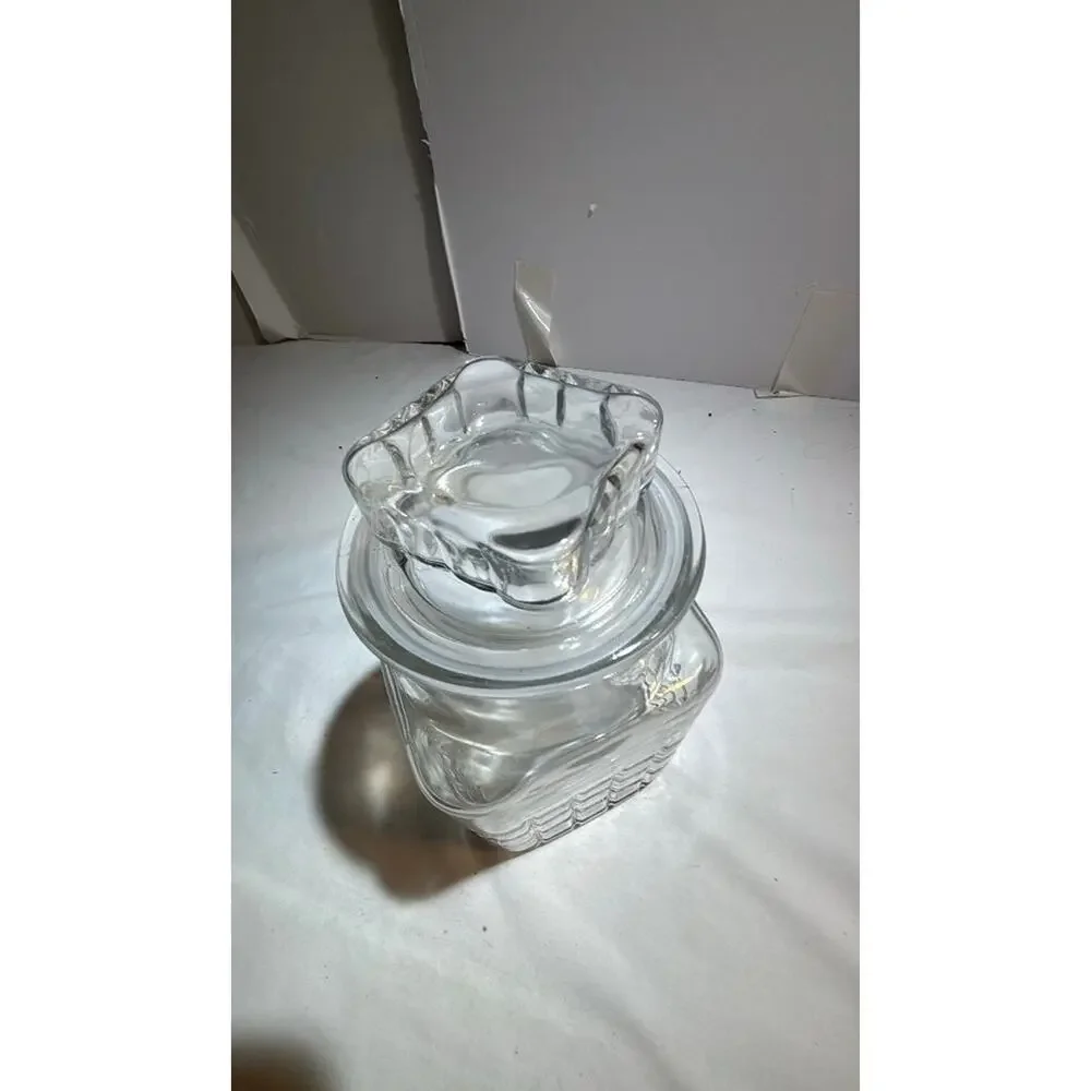 Vintage Clear Glass Square Canister with Lid